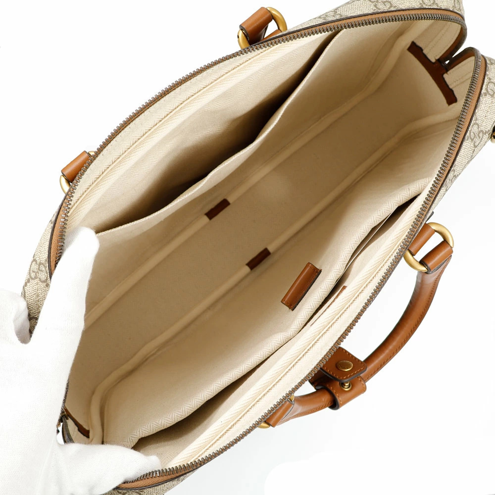 Gucci GG Emblem Briefcase Shoulder Handbag Supreme Canvas Leather Beige Brown - Picture 3 of 10